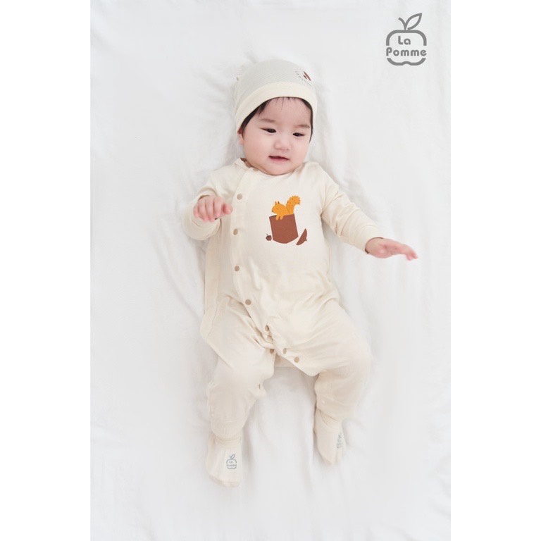 Body Dài Tay Sóc Nâu Hạt Dẻ Màu Be Vải Petit Soyeu Cho Bé