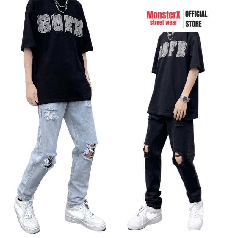 Quần Jean Nam Skinny & Slim Fit Unisex Monster X Street phong cách Hàn Quốc Ullzang thời trang đường phố mùa hè
