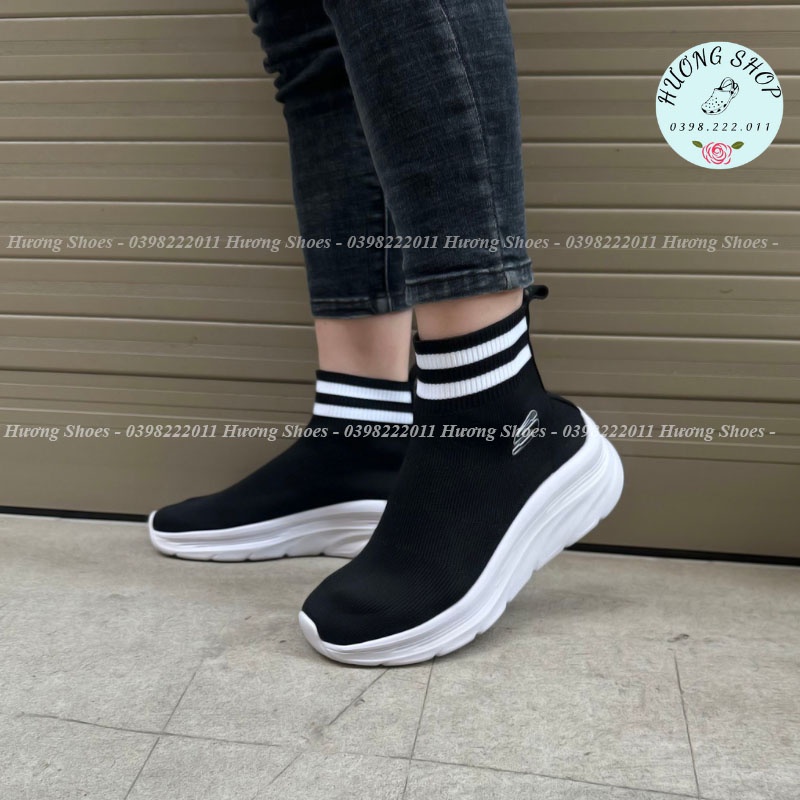 Giày Skechers Cổ Cao Viền kẻ, kiểu dáng thời trang, êm nhẹ cho nữ