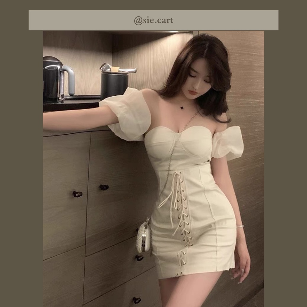 Đầm Kaki Cúp Ngực Tay Bồng Thắt Eo