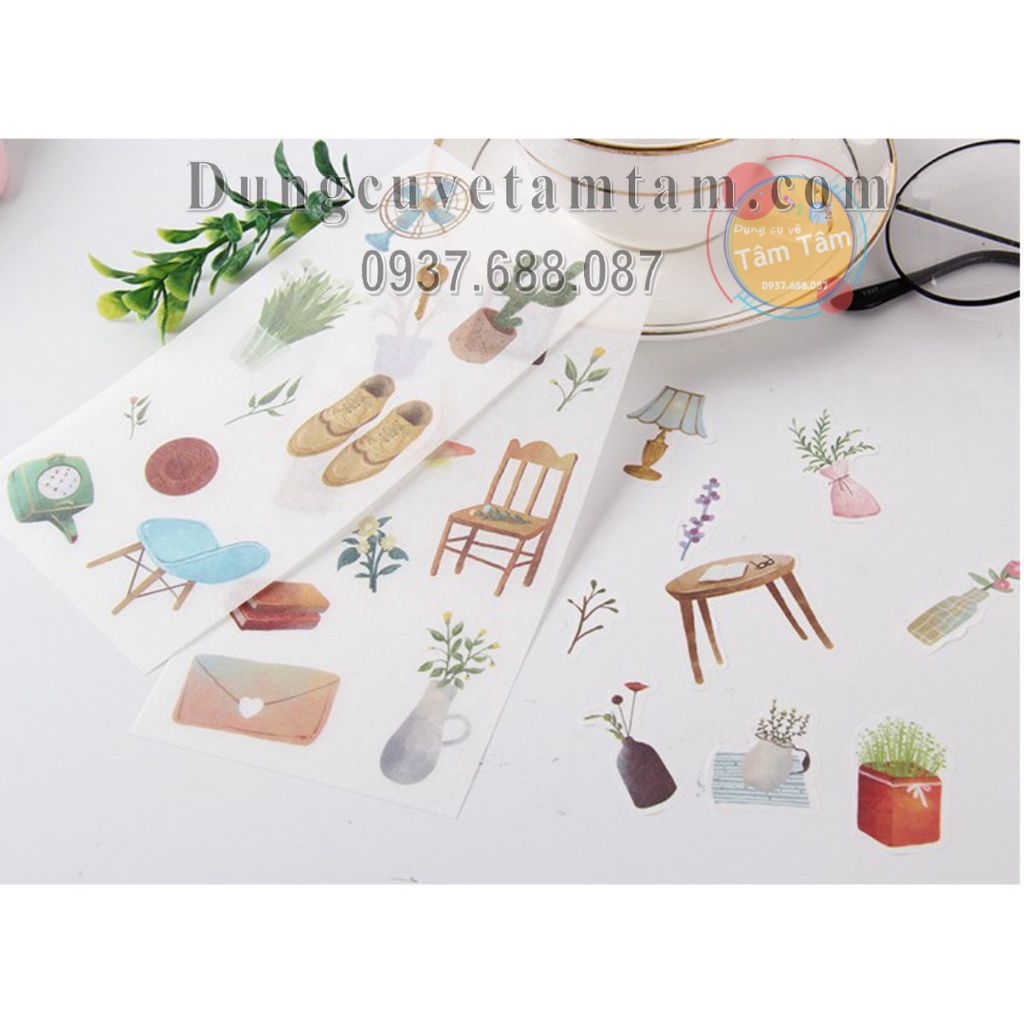 [ Dụng cụ vẽ Tâm Tâm ]  Set 6 tấm sticker giấy washi 16 x 8 cuộc sống hàng ngày nhiều mẫu