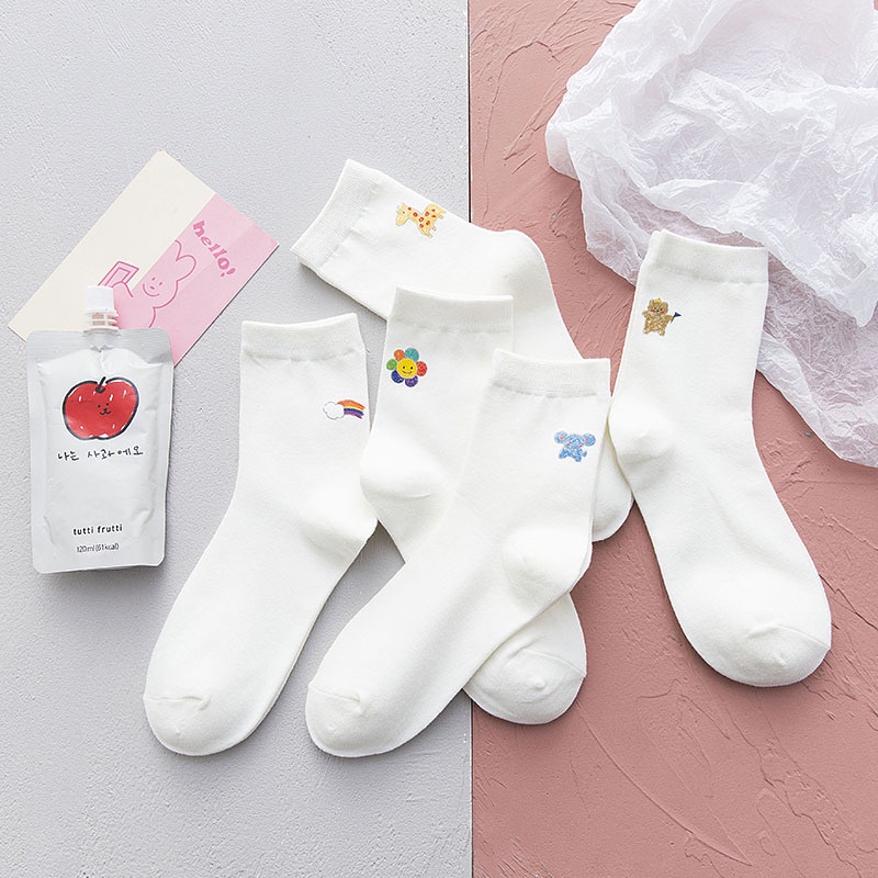 Vớ tất trắng cổ cao in icon voi nai gấu