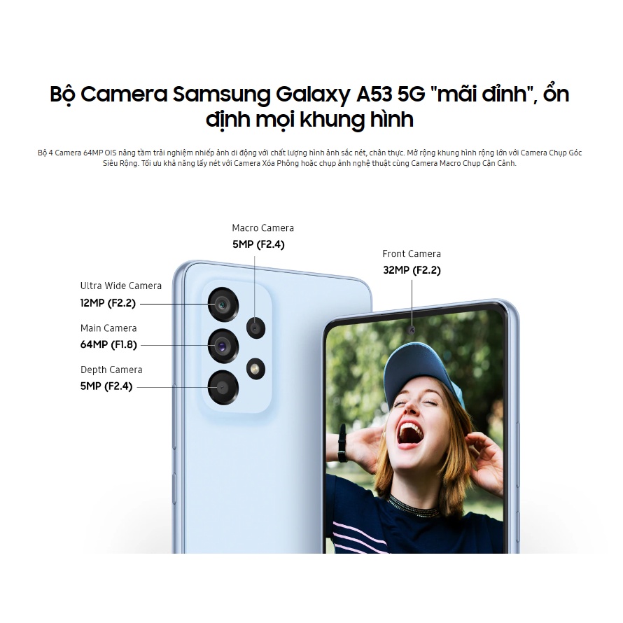 Điện thoại Samsung Galaxy A53 5G 8GB/128GB Chính Hãng - Màn hình Super AMOLED 120Hz, Chipet Exynos 1280 8 nhân