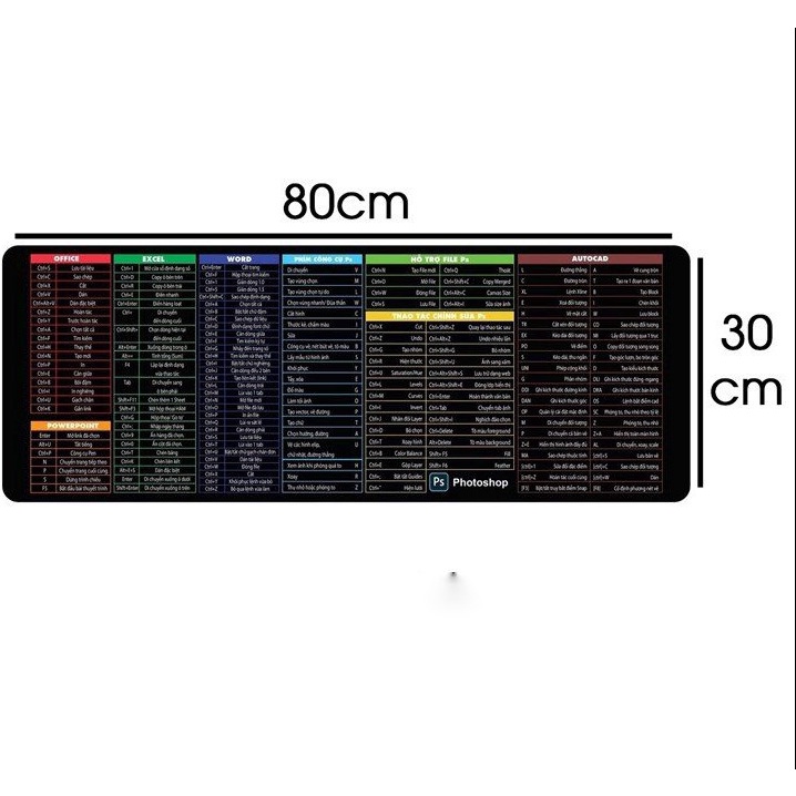 Miếng lót di chuột in hình công thức máy tính 30x80cm / bàn di phím tắt hữu ích dành cho dân văn phòng - pukigo