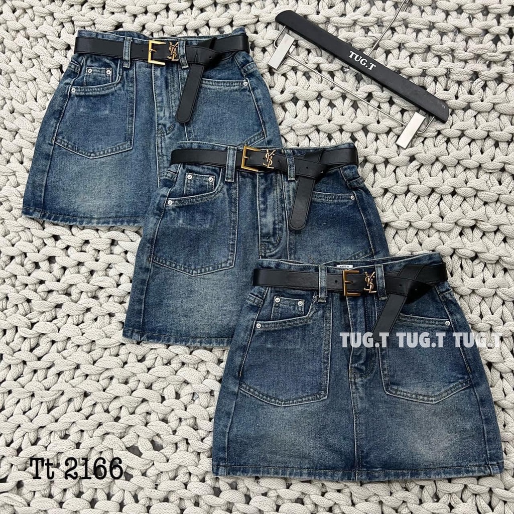 CHÂN VÁY JEANS KÈM BELT DA