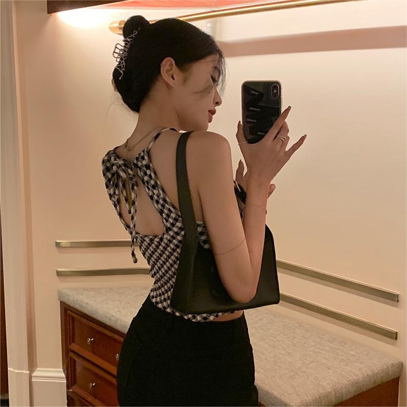 Áo croptop ZHELIHANGFEI dệt kim cổ yếm hai dây gợi cảm thời trang cho nữ