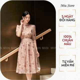 D00545 - Đầm voan hoa nâu nhạt Brown Flowers Miu Store
