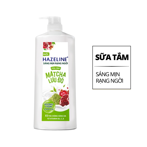 [Tặng khăn] Sữa Tắm Hazeline Trắng Da Matcha Lựu Đỏ chai 800g - Sáng Mịn Dưỡng Ẩm Dưỡng Thể Thiên Nhiên