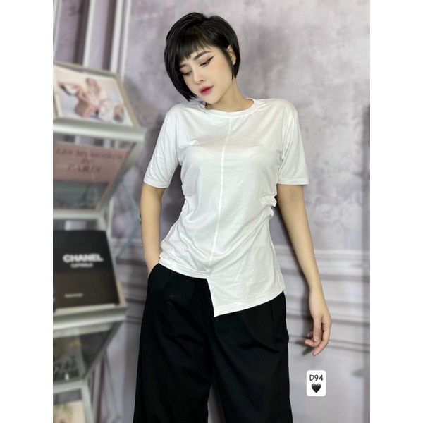 Áo Cộc Tay, Áo Thun Nhúm Eo, Đồ Cá Tính Unisex Màu Đen Trắng, Shop Choé