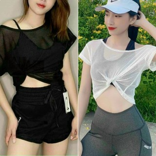 Áo Croptop lưới tập gym_ yoga, áo tanktop tập gym yoga nữ