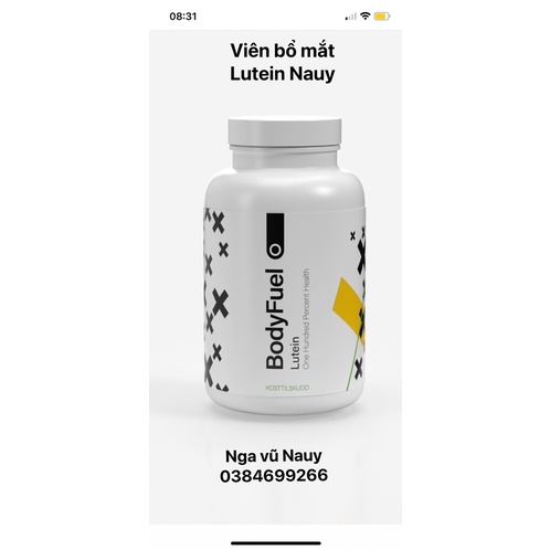 Viên uống bổ mắt BodyFuel Lutein nội địa Nauy hộp 90 viên