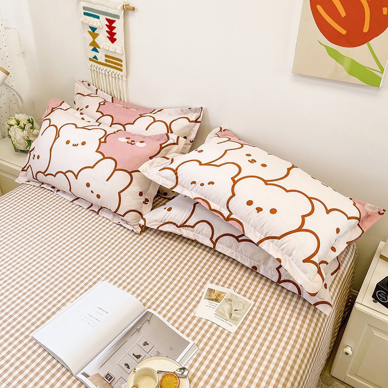 Bộ Chăn Ga Gối Cotton PL Hình Gấu Hồng , Chất Liệu Thoáng Mát Đủ Kích Thước CAS Decor