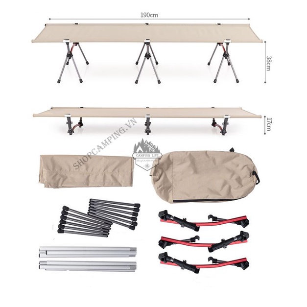 Giường dã ngoại gấp gọn hợp kim nhôm 7075, giường xếp văn phòng, ngủ trưa, du lịch cắm trại - Camping VietNam