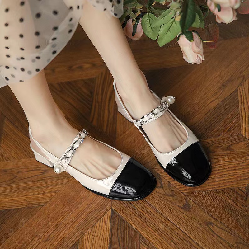 Giày Búp Bê Da Mũi Vuông Gót Dày Phong Cách retro Hàn Quốc Thời Trang