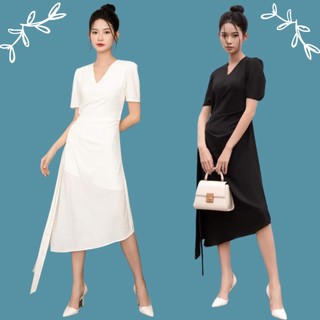Đầm cổ V bigsize tà xéo nhẹ cột nơ xinh xắn ( Thời trang Vicky G - Anitagreen) HN0223