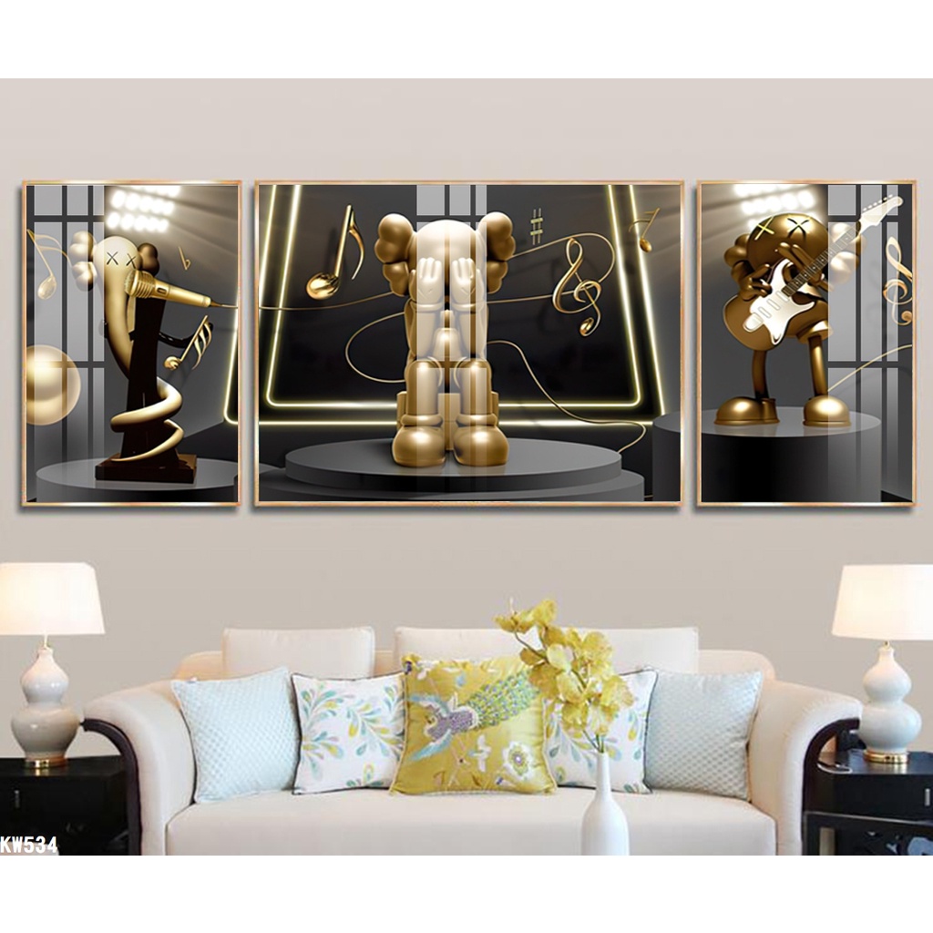 Khổ Lớn 170- 60cm Bộ 3 Tranh treo tường tranh 3d Tráng Gương Gấu KAW Breabrick bụng phệ CAO CẤP Trang trí salon studio s