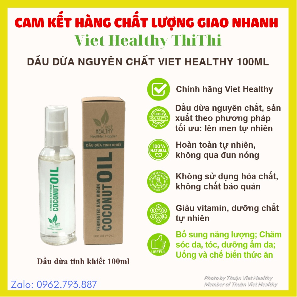 Dầu dừa nguyên chất viet healthy 300ml, dầu dừa tinh khiết lên men tươi lạnh viethealthy