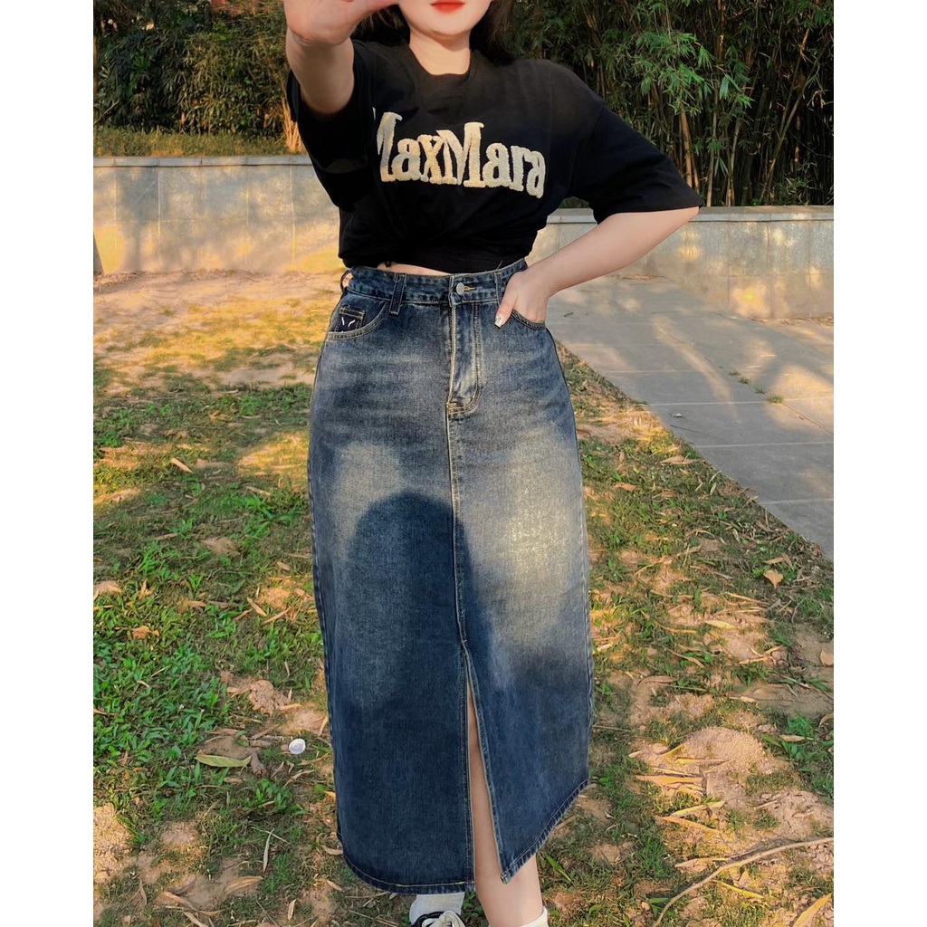 Chân váy BIGSIZE jean dài bao X 1 bên sau M85911 55-95KG