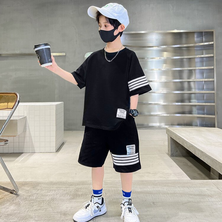 Set đồ bé trai 18-45kg, quần áo bé trai 4-15 tuổi mẫu kẻ ngang phong cách hàn quốc , vải thấm hút mồ hôi,hàng may kĩ.N68