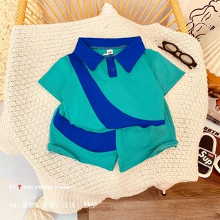 Bộ phẩy xanh cổ bẻ bé trai