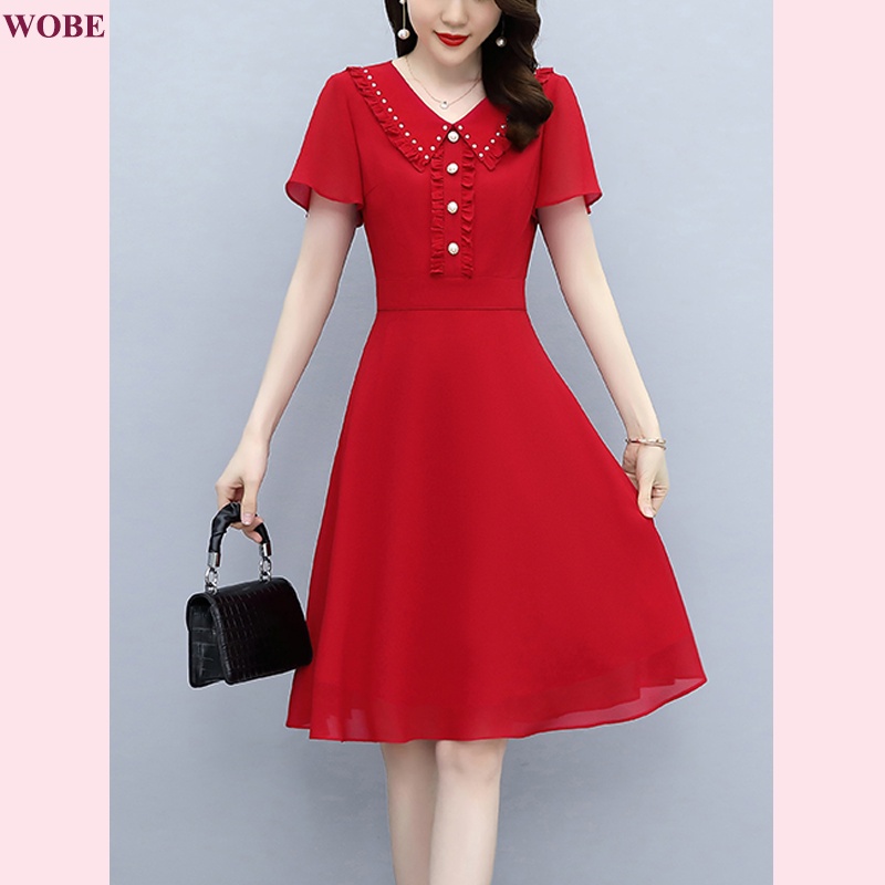 Đầm dự tiệc sang trọng bigsize cao cấp thiết kế dáng xòe đẹp, chất liệu voan cao cấp HN22 ĐỎ - WB WOMAN &amp; BEAUTY