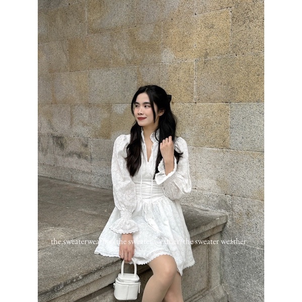 Váy thô ren hoa cổ bèo chiết eo the.sweaterweather TSW (ảnh thật)