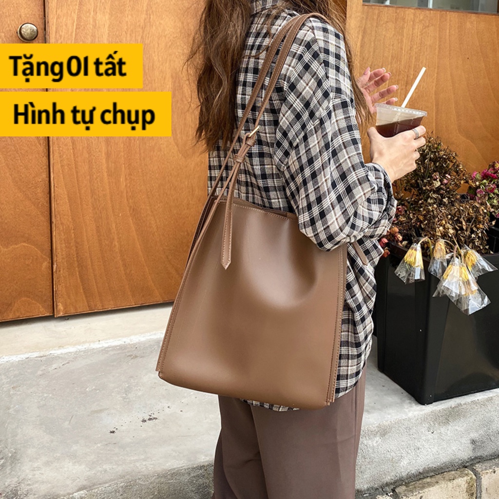 Túi tote cao cấp da Pu mềm, đeo vai nữ ulzzang, đựng vừa A4, đi học, đi làm, HÌNH THẬT, TẶNG TẤT