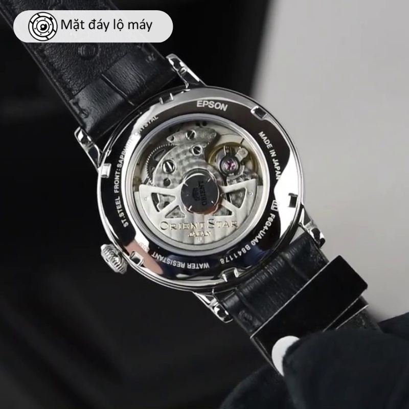 Đồng hồ cơ nam Orient Star Watch Vintage RE-AW000 lộ máy tích cót 50 tiếng mặt kính Sapphire dây da đeo tay chính hãng