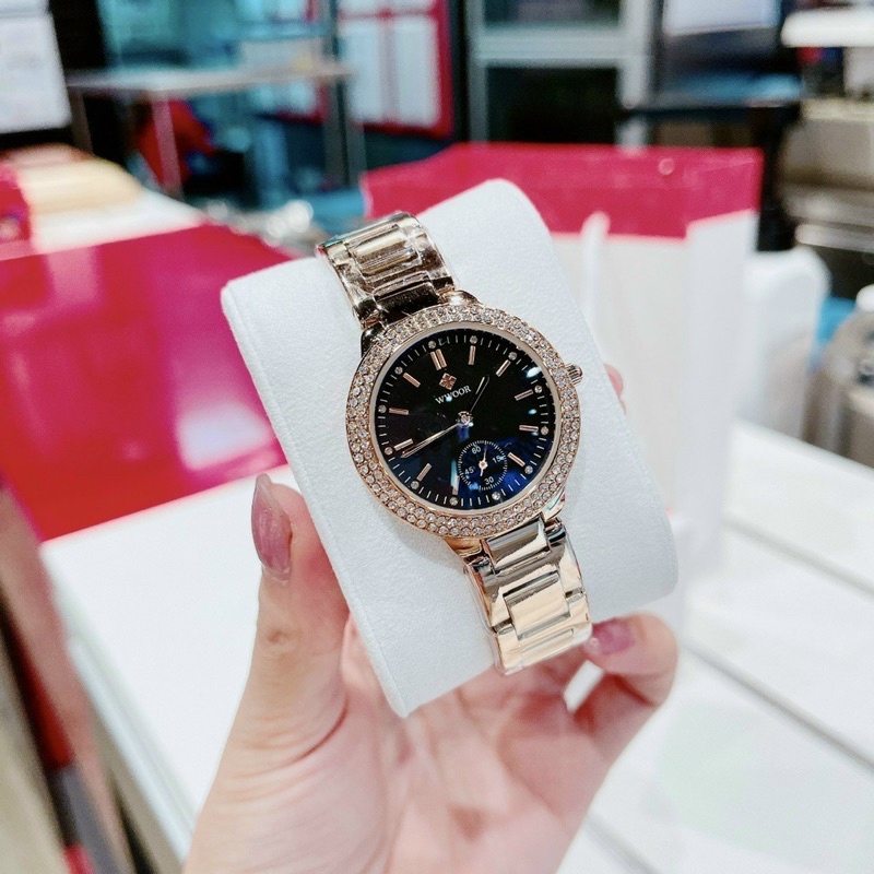 Đồng Hồ Đeo Tay Nữ Dây Kim Loại Thời Trang WWOOR mặt tròn Viền Thép Cao Cấp Siêu Đẹp W 8854