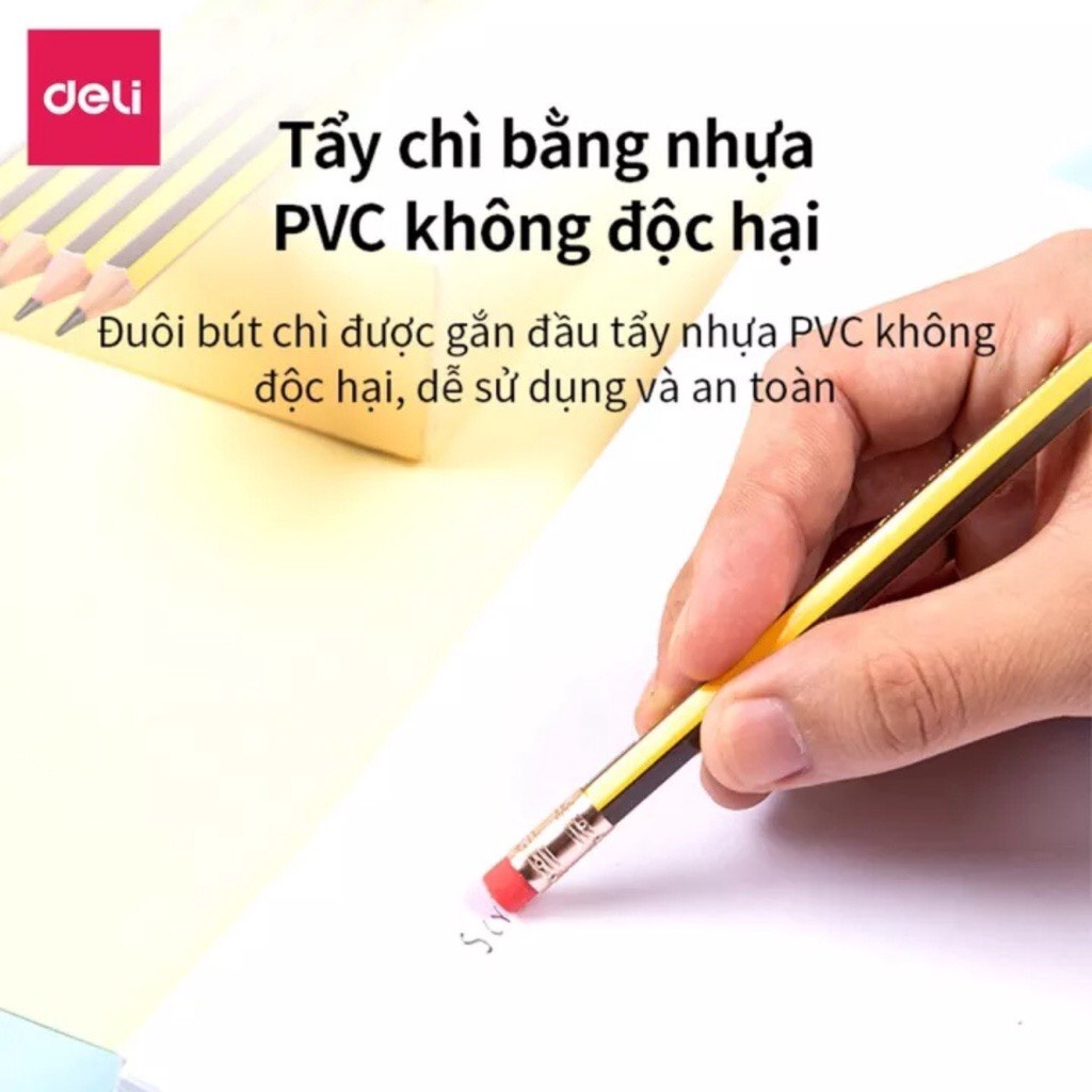 Bút chì 2B Deli - Viết chì - Scribe kẻ sọc vàng sọc đen - 12 chiếc/ hộp - C004