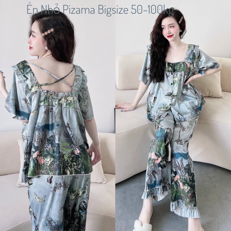 Đồ Bộ Bigsize Nữ Lụa Xước Bigsize Ánh Kim Cổ Vuông Dài Cao Cấp Xinh Đẹp Dễ Thương Giá Rẻ Đủ size 50-100kg