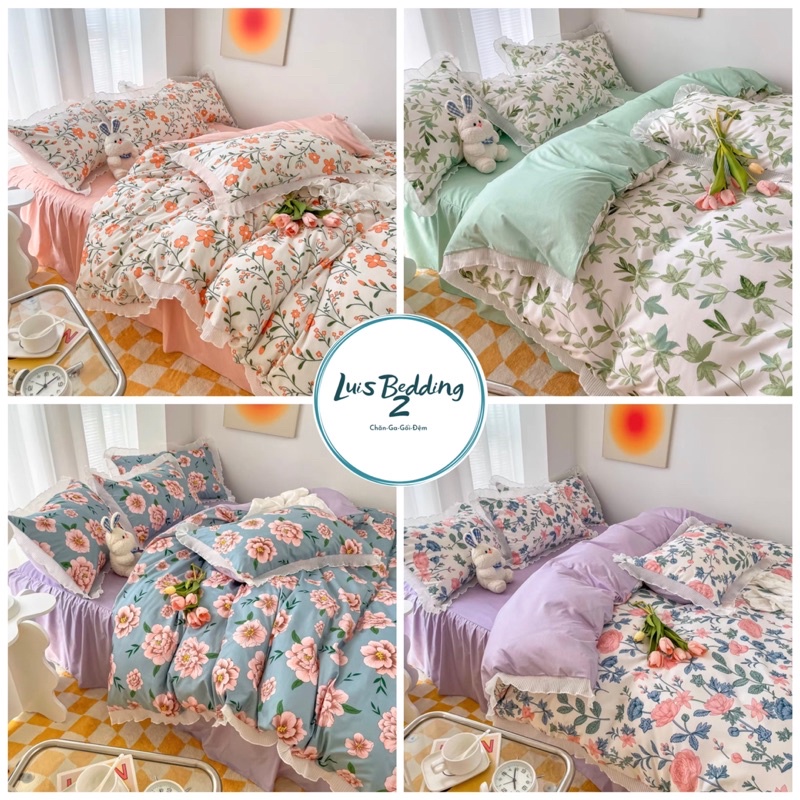 Bộ Chăn Ga Gối Cotton Bèo Hè Mẫu Mã ,Hoạ Tiết Hoa Nhí Nổi Bật Có Đủ Kích Thước