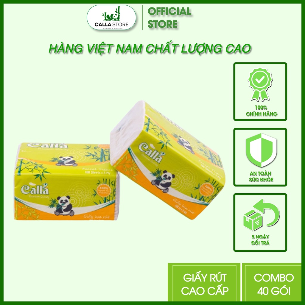 Combo Giấy ăn gấu trúc Calla - Giấy Rút Tre 3 Lớp 100 Tờ Khổ 10cm Mềm Mịn, Không Tẩy Trắng, Nguyên Liệu Indonesia