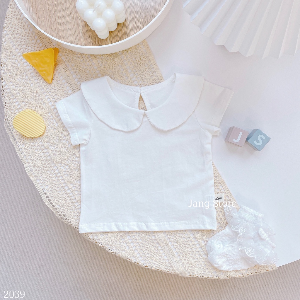 Áo trắng cotton ngắn tay cổ sen 2039