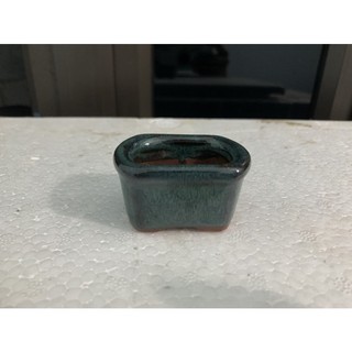 Chậu bonsai chữ Nhật siêu mini men xanh hoả biến 1 size