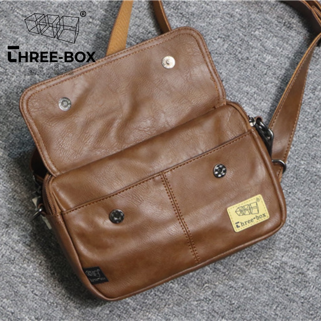 Threebox Cặp túi đeo chéo da unisex chính hãng thời trang