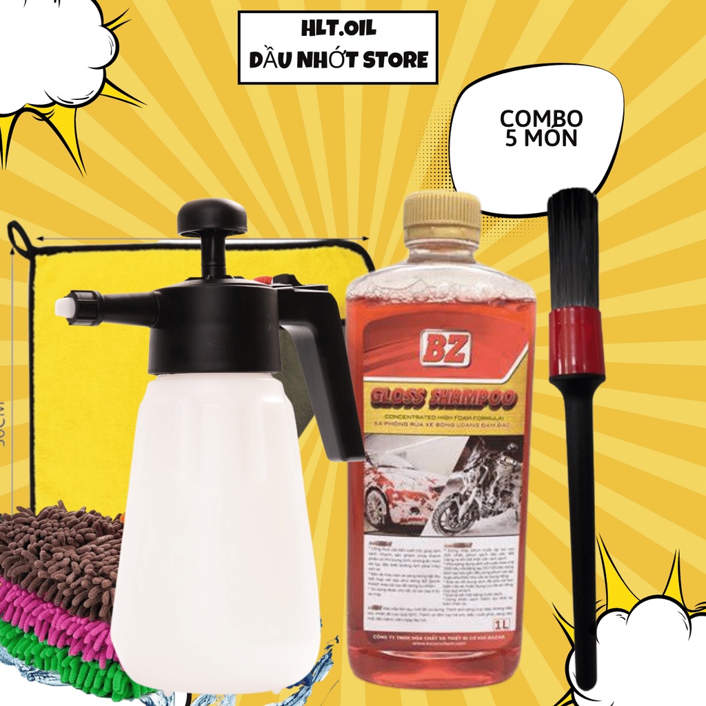 [Combo] Xà bông BZ rửa xe Gloss Shampoo thế hệ mới siêu bọt rửa cực sạch, nước rửa xe BZ