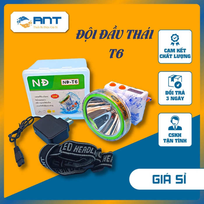 ĐÈN PIN ĐỘI ĐẦU LED HÀNG THÁI SIÊU SÁNG CHIẾU XA T6 - 80W CÔNG SUẤT CHUẨN