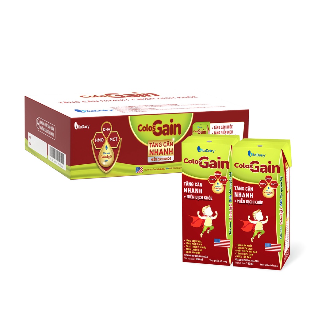 SBPS Colos Gain 180ml giúp bé tăng cân nhanh, miễn dịch khỏe, ngừa táo bón / thùng 48 hộp - VitaDairy
