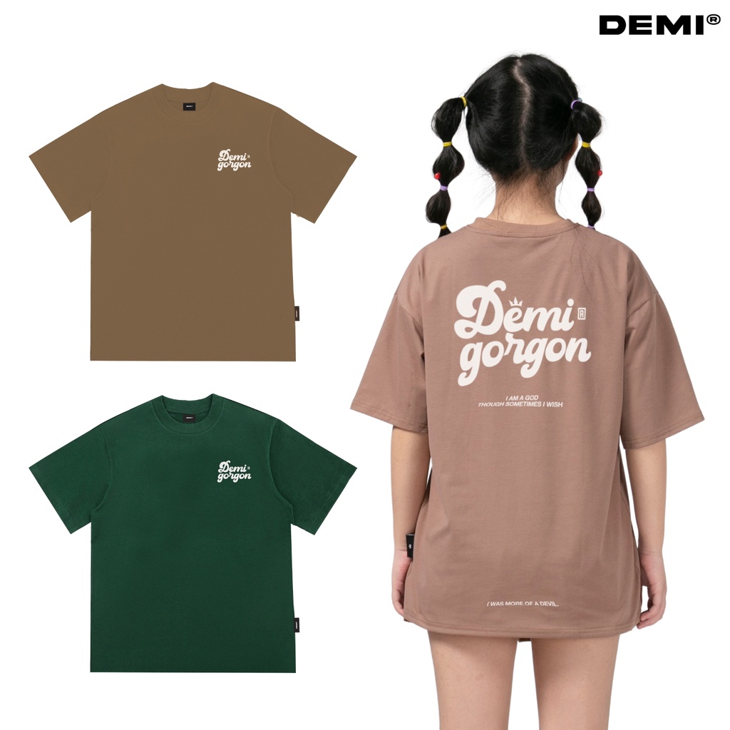 Áo thun local brand chính hãng, áo phông nữ form rộng tay lỡ cotton màu nâu, xanh local brand DEMI | DE1-T13