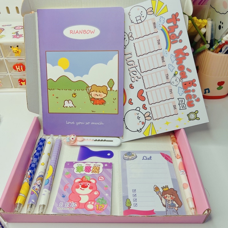 Set quà sinh nhật đồ dùng học tập bút, sổ, tkb, note, sticker