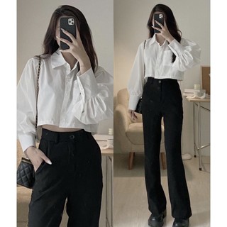 Áo sơ mi croptop dáng basic tay bồng đi làm đi học cực điệu đà - SM01
