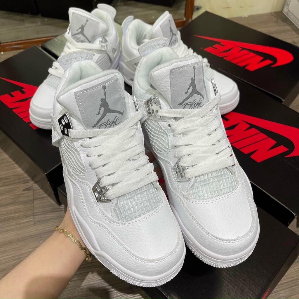 Giày thể thao air jordan 4 trắng Full  Giày thể thao JD4 white sliver nam nữ siêu hot Fullboxbill+ tặng dây
