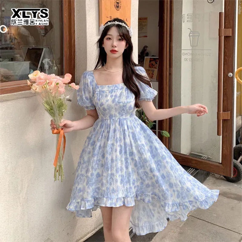 Đầm hoa XINLANYASHE ngắn tay phong cách Hàn Quốc xinh xắn dành cho nữ