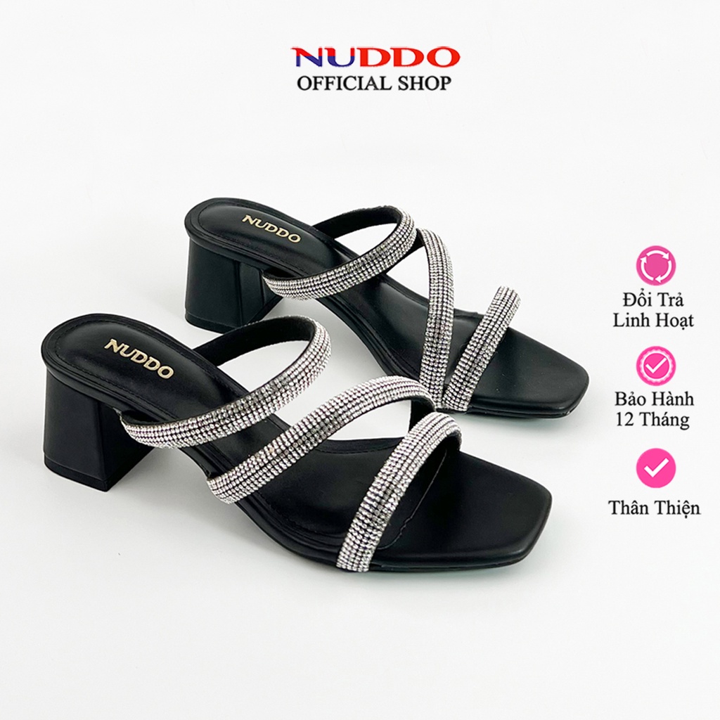 Giày Sandal nữ cao gót 5 phân quai đá hở mũi đế vuông thời trang cao cấp NUDDO N555