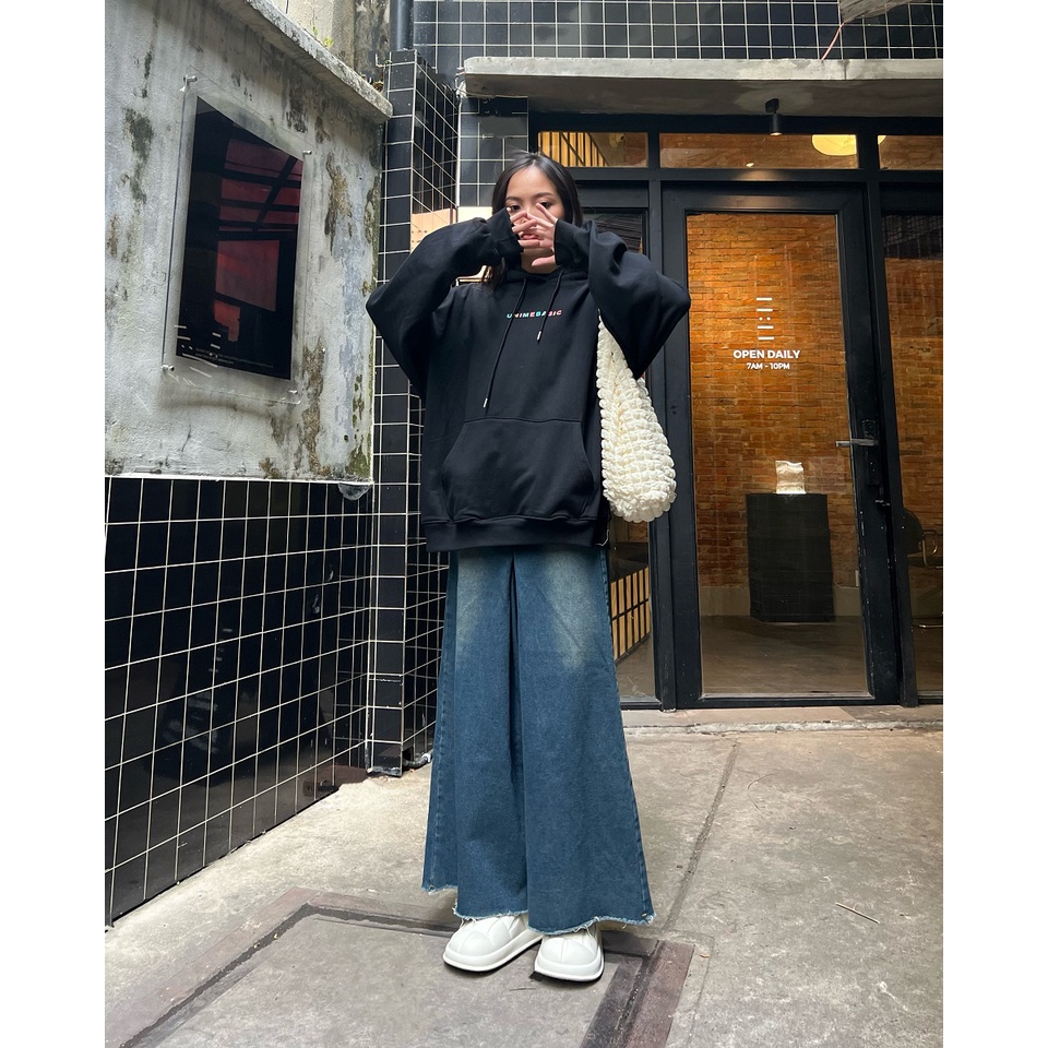 Áo Hoodie unisex nam/nữ Unime Colorful vải cotton chân cua thoáng mát - Đen