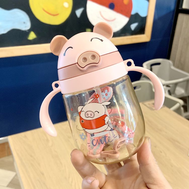 Bình Tập Uống Nước 350ml Có Van Chống Sặc Hình Heo Dễ Thương Cho Bé