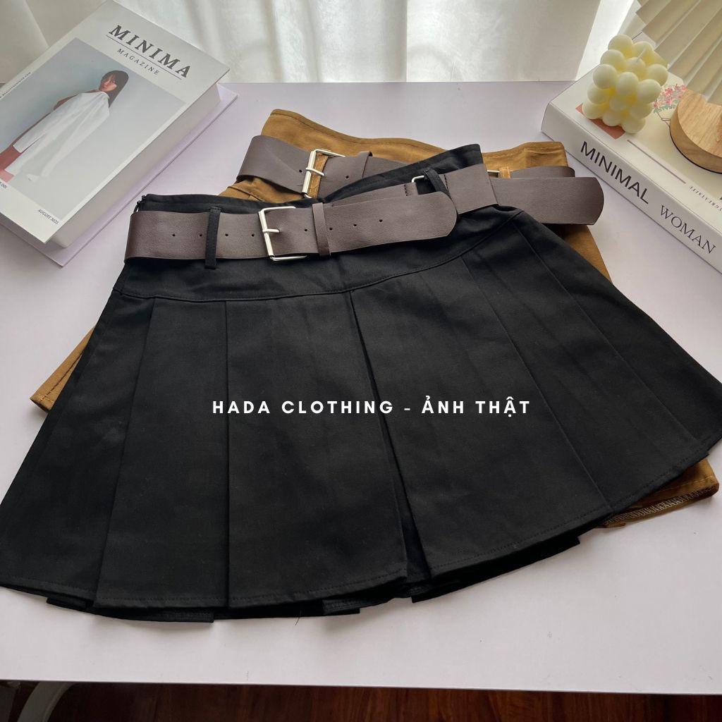 Chân váy ngắn xếp ly ulzzang kèm đai Hada, chất liệu kaki phong cách trẻ trung - CV16
