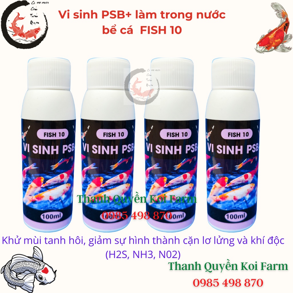 Vi sinh PSB+ làm trong nước bể cá, hồ cá Koi, cá cảnh  Fish 10