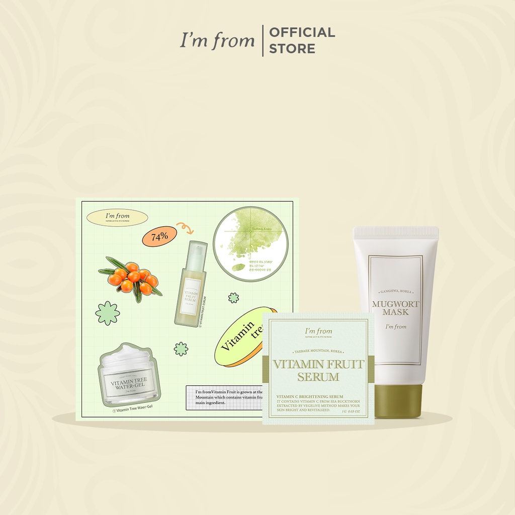 [QT KHÔNG BÁN] 1 Vitamin Fruit Serum 1g+1 sticker vitamin line+1 mask mugwort 30ml